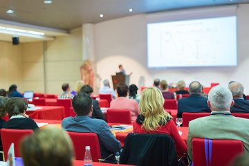 Image showing Audience in lecture hall on scientific conference.