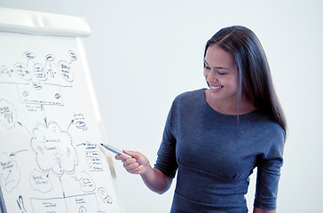 Image showing smiling businesswoman on presentation in office