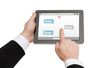 Image showing close up of hands holding tablet pc with messenger