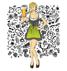 Image showing Vector Cute Woman In Drindl On Oktoberfest