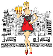 Image showing Vector Cute Woman In Drindl On Oktoberfest