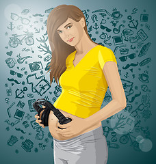 Image showing Vector Pregnant Woman With Headphones
