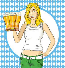 Image showing Vector Woman With Glass of Beer On Oktoberfest