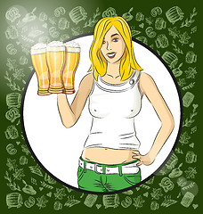 Image showing Vector Woman With Glass of Beer On Oktoberfest