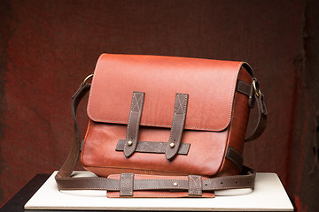 Image showing Old vintage leather bag with leather strap 