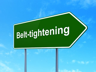 Image showing Business concept: Belt-tightening on road sign background