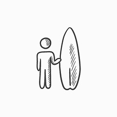 Image showing Man with surfboard sketch icon.