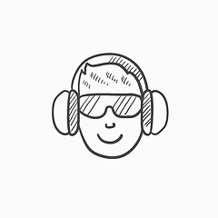 Image showing Man in headphones sketch icon.