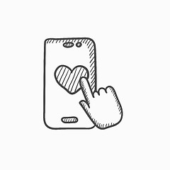 Image showing Smartphone with heart sign sketch icon.