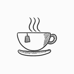 Image showing Hot tea in cup sketch icon.