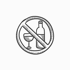 Image showing No alcohol sign sketch icon.