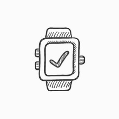 Image showing Smartwatch with check sign sketch icon.