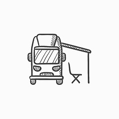 Image showing Motorhome with tent sketch icon.