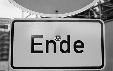 Image showing Ende sign in Berlin in black and white