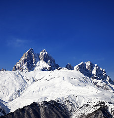 Image showing Snow mountains in winter at sun day