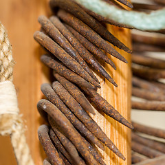 Image showing Old rusted fishing hooks - Close-up