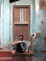 Image showing Streets of Kolkata. Portrait of Indian man