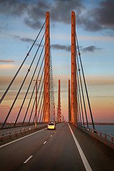 Image showing View on Oresund bridge between Sweden and Denmark at sunset