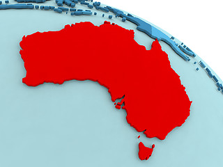 Image showing Australia in red on blue globe