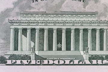 Image showing  Lincoln Memorial on the 5 dollar bill