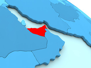 Image showing United Arab Emirates in red on blue globe