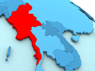 Image showing Myanmar in red on blue globe