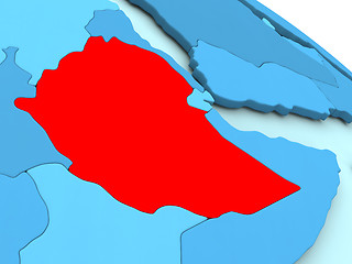 Image showing Ethiopia in red on blue globe