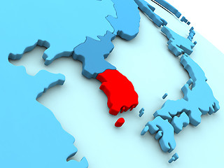 Image showing South Korea in red on blue globe