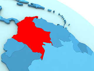 Image showing Colombia in red on blue globe