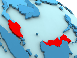 Image showing Malaysia in red on blue globe