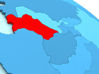 Image showing Turkmenistan in red on blue globe