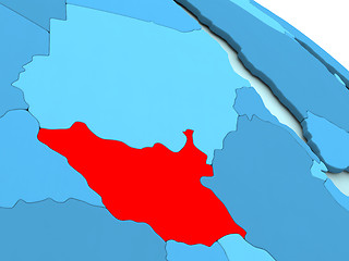 Image showing South Sudan in red on blue globe