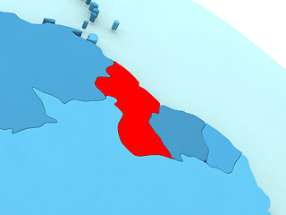 Image showing Guyana in red on blue globe