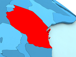 Image showing Tanzania in red on blue globe