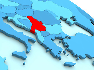 Image showing Serbia in red on blue globe