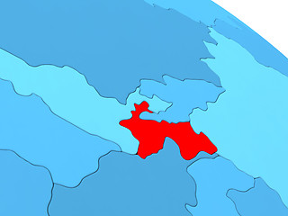 Image showing Tajikistan in red on blue globe