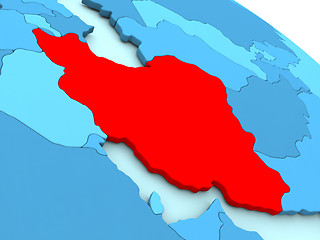 Image showing Iran in red on blue globe