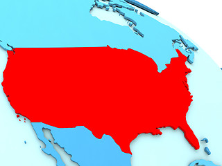 Image showing USA in red on blue globe