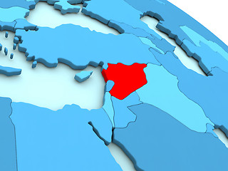 Image showing Syria in red on blue globe