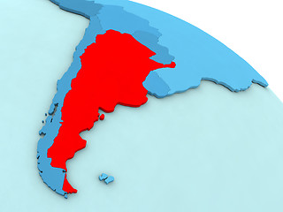 Image showing Argentina in red on blue globe