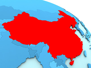 Image showing China in red on blue globe