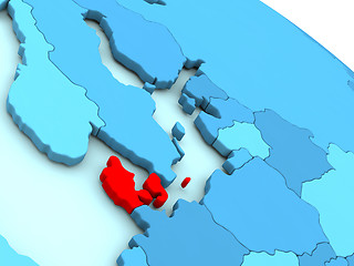 Image showing Denmark in red on blue globe