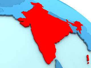 Image showing India in red on blue globe