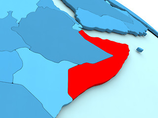 Image showing Somalia in red on blue globe