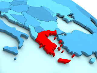 Image showing Greece in red on blue globe