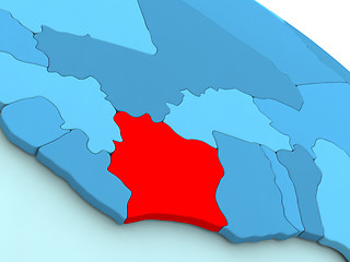 Image showing Ivory Coast in red on blue globe