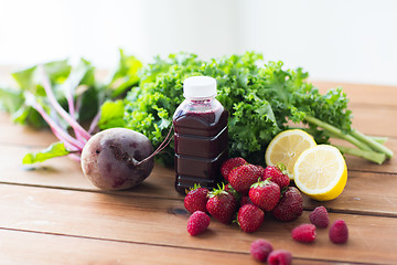 Image showing bottle with beetroot juice, fruits and vegetables