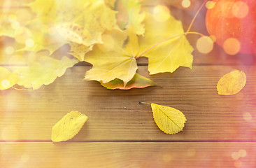 Image showing close up of pumpkins on wooden table at home