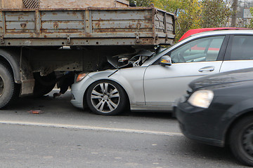 Image showing crash Mercedes car and truck