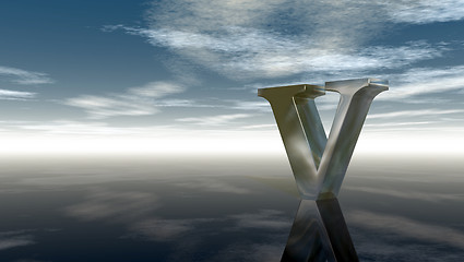 Image showing metal uppercase letter v under cloudy sky - 3d rendering